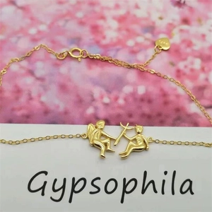 S925 sterling silver angel and cross bracelet with heart charm in golden finish