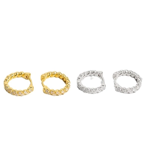 S925 sterling silver twisted hoop earrings with micro-paved cubic zirconia accents