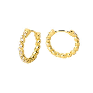 S925 sterling silver gold twisted hoop earrings with sparkling white cubic zirconia
