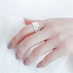 Irregular textured S925 sterling silver wide open ring with a unique tin foil finish