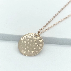 S925 sterling silver hammered round pendant necklace in rose gold finish for women