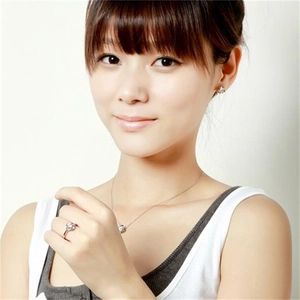 Close-up of elegant S925 sterling silver jewelry set featuring clover stud earrings and necklace