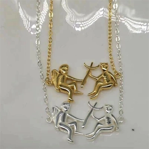 S925 sterling silver angel and demon couple necklace with gold and silver finishes
