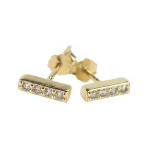 Minimalist gold bar stud earrings with CZ diamonds for women in 925 sterling silver