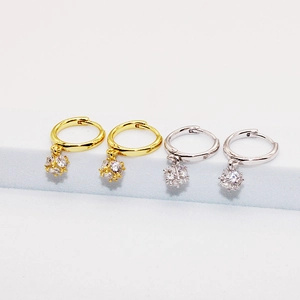 Boucles d'oreilles créoles S925 argent plaqué or 14K avec pendentifs boules en zircon