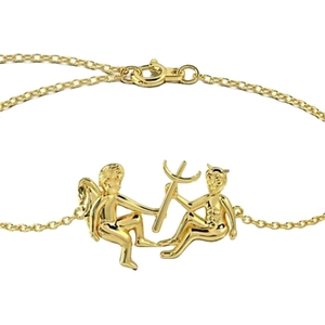 Elegant gold Angel and Demon pendant bracelet with adjustable fine chain for women