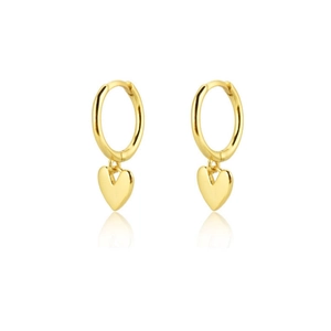 Classic S925 sterling silver heart hoop earrings with highly polished 18K gold finish