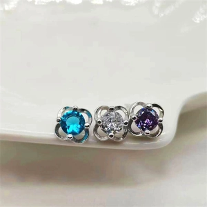 Classic S925 sterling silver clover earrings with blue, clear, and purple zircon stones
