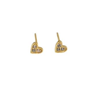 Minimalist S925 sterling silver gold heart stud earrings with sparkling cubic zirconia