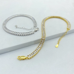 Eleganti bracciali tennis in argento 925 dorato e argenteo con zirconi quadrati lucidi