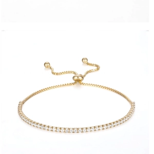 Élégant Bracelet Tennis en Argent Sterling 925 Zirconia Fermoir Bolo Réglable Full Strass Bracelet pour Femme Bijoux Cadeau