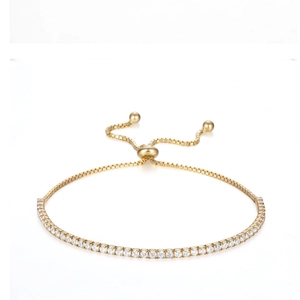 Bracelet tennis doré avec zircons ronds et fermoir réglable pour un ajustement parfait