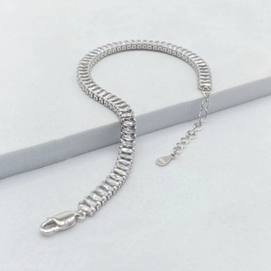 Elegante bracciale in argento sterling S925 con zirconi taglio baguette e chiusura