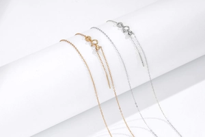 S925 silver adjustable box chain with needle end for threading beads and spring clasp
