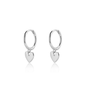 Classic S925 sterling silver heart drop earrings with polished finish on white background
