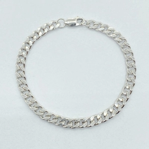 Bracelet chaîne cubaine en argent sterling S925 poli avec un fermoir mousqueton solide