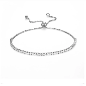 Bracelet tennis réglable en argent sterling S925 avec pierres d'oxyde de zirconium