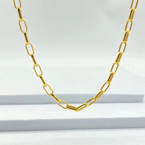 Collier Chaîne Trombone en Argent Sterling 925 Minimaliste pour Femme Chaîne à Maillons Géométriques Plaquée Or Bijoux Mode