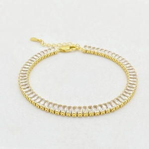 Bracciale Tennis in Argento Sterling S925 Con Zirconia Baguette Quadrata per Uomo Donna Minimalista Geometrico Regalo di Gioielli