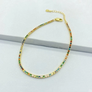 Bracelet Tennis Luxueux en Argent Sterling 925 Avec Zirconia Arc-en-ciel Pour Femme Plaqué Or Coloré Chaîne Bracelet Bijoux Cadeau