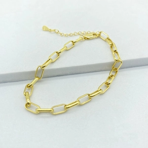 925 Sterling Silver Paperclip Chain Bracelet For Women Gold Plated Adjustable Minimalist Link Bracelet Fashion Jewelry