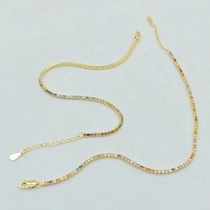 Parure collier et bracelet tennis en argent S925 plaqué or avec zircons colorés