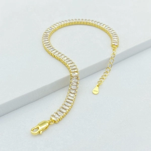 Elegante bracciale tennis in argento sterling S925 dorato con zirconi quadrati