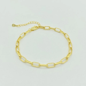 Minimalist 925 sterling silver gold-plated paperclip chain bracelet with pearls