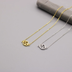Detail of 925 silver Cancer zodiac necklace in gold and silver finish on stone