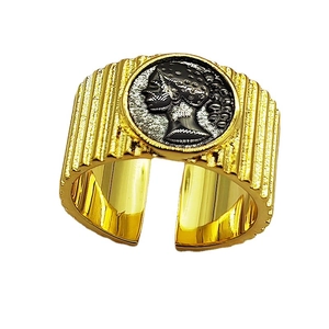 Vintage S925 sterling silver wide open ring with relief portrait coin design
