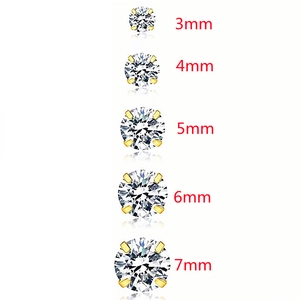 Classic 925 silver stud earrings with 4-prong zircon in sizes 3mm to 7mm diameter