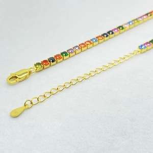 Elegant S925 sterling silver gold plated rainbow zircon necklace with adjustable chain