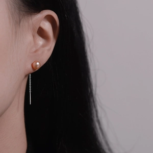 Boucles d'oreilles pendantes en argent sterling S925 avec perle rose naturelle