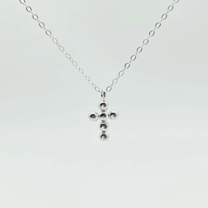 925 Sterling Silver Bean Cross Pendant Necklace Women Gold Plated Minimalist Polished Beads Crucifix Clavicle Chain Jewelry