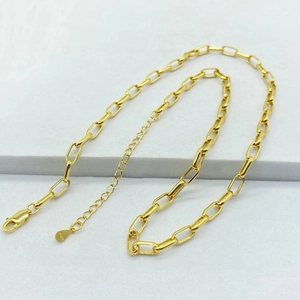 Collier élégant en argent sterling S925 plaqué or 14K avec maille trombone et fermoir
