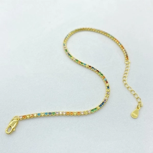 Élégant bracelet tennis arc-en-ciel en argent S925 plaqué or avec zircons colorés