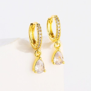 925 Sterling Silver Water Drop Pendant Earrings Multi Color Zirconia Micro Pave Hoop Dangle Earrings For Women Jewelry Gift