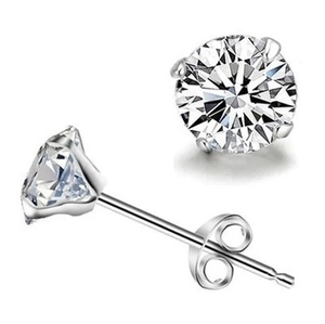 925 Sterling Silver Four-Prong Round Zirconia Stud Earrings For Women Men Minimalist Gold Plated Unisex Fashion Jewelry