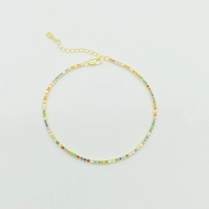 Bracelet tennis en argent S925 plaqué or avec des oxydes de zirconium multicolores
