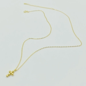 Minimalist 925 sterling silver gold-plated necklace with a cross of five polished beads