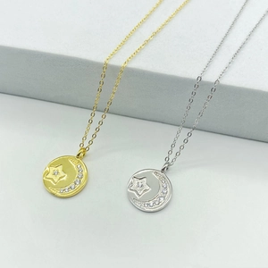 925 Sterling Silver Star Moon Compass Round Pendant Necklace Zirconia Inlaid Gold Silver Plated Clavicle Chain For Women Jewelry Gift