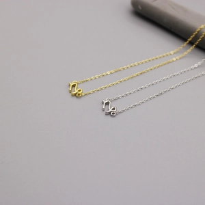 Polished 925 sterling silver and gold Capricorn zodiac necklaces on a minimalist gray background