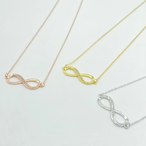 Collana infinito in argento 925 con zirconi in oro rosa, oro e argento per donna