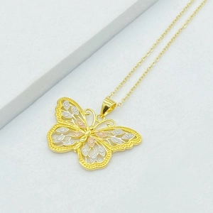 Collier papillon tricolore en argent sterling S925 avec détails ajourés filigranes