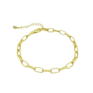 Minimalist 925 sterling silver paperclip chain bracelet with gold plating and pearl detail