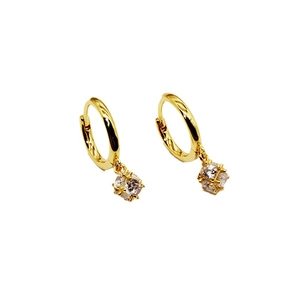 Élégantes créoles en argent S925 plaqué or 14K avec pendentifs boules en zircone