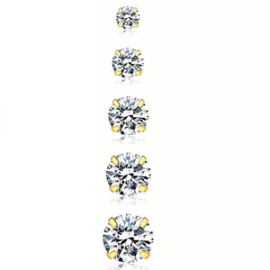 Set de cinq boucles d'oreilles en argent S925 doré avec zircons ronds de tailles variées