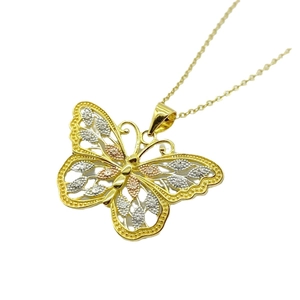 Collier Papillon en Argent Sterling 925 pour Femme Pendentif Ajouré Plaqué Tricolore Chaîne de Clavicule Minimaliste Bijoux