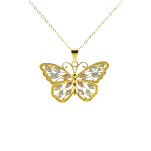 Collier papillon en argent S925 avec pendentif ajouré aux trois couleurs d'or élégant