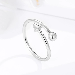 Minimalist S925 sterling silver open ring featuring geometric bead and cone design